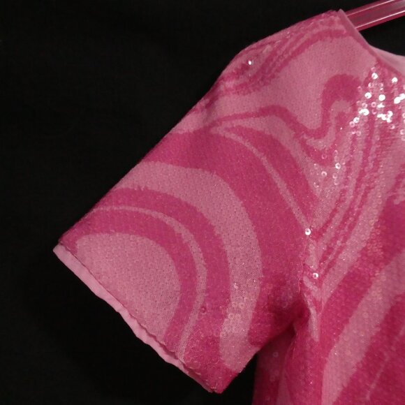 H&M | size 3T | Pink Marble Patterned Sequin Short Sleeve Dress | Button-Up Back - Picture 3 of 14